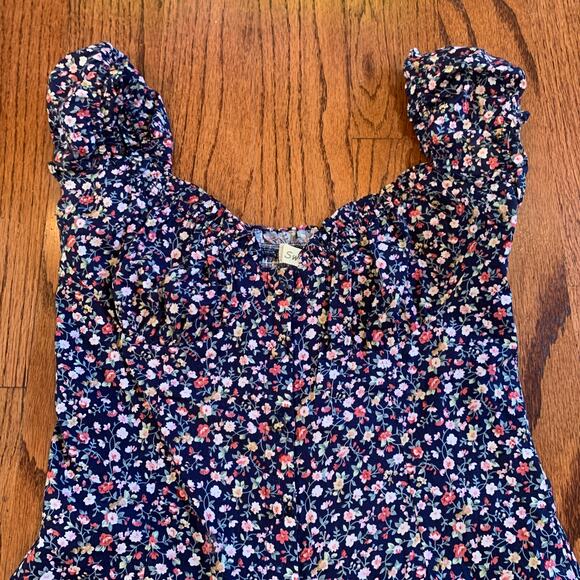 Sweet Pot Mini Floral Button Down Peasant Dress (2) | Cream & Blue | AU 8/US 4 - Picture 15 of 16